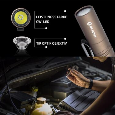 Ліхтарик Olight I3T EOS 180 люмен, міні, водонепроникний IPX8, 16 годин, пісочний колір - для кемпінгу, туризму