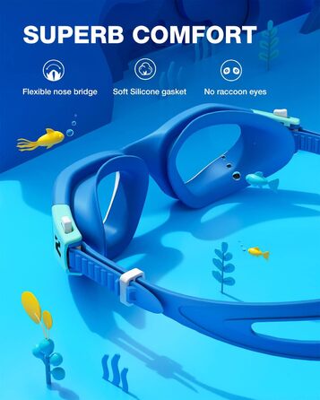 Дитячі окуляри для плавання ZIONOR G1MINI, поляризовані/не поляризовані, антитуманні, захист від УФ, для дівчаток та хлопчиків (6-14 років), колір BlueGreenClear