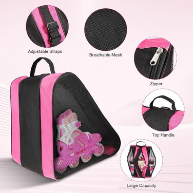 Сумка для роликів та ковзанів для дітей, рожева, з регульованими ремінцями та відділеннями