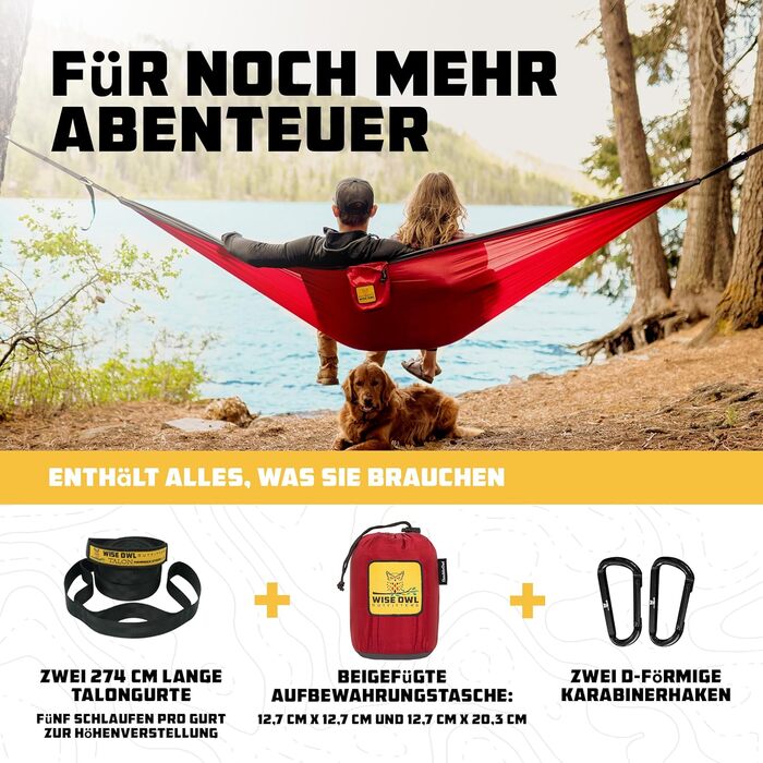 Гамак для кемпінгу Wise Owl Outfitters – односпальний або двоспальний, для дому та відпочинку на природі, з сумкою для зберігання, аксесуари для рюкзака та подорожей (Блакитний, SingleOwl)