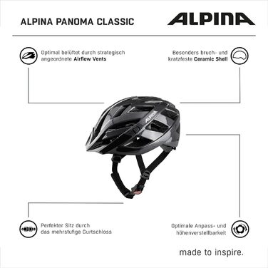 Велосипедний шолом ALPINA PANOMA CLASSIC для дорослих, легкий, з оптимальною вентиляцією, опціональним LED-ліхтарем, індиго глянець, 52-57 см