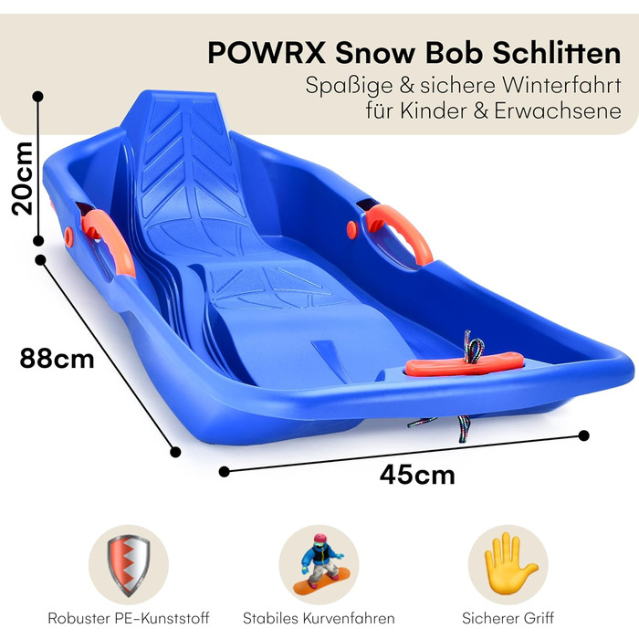 Дитячий санки-сніголюб POWRX з ручним керуванням та гальмами - блакитні, комплект 1 шт.