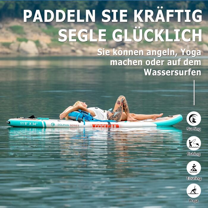 SUP дошка COOLCAA Maple Marlin Lite 355 см, надувний сапборд для дорослих, ширина 86 см, вантажопідйомність 222 кг + аксесуари та сумка
