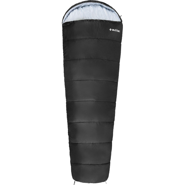 Спальний мішок Outtec з капюшоном, мумієподібний, ультралегкий, компактний, для кемпінгу, дітей та дорослих, для активного відпочинку, чорний