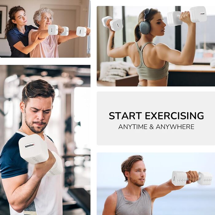 Набір гантелей 20 кг, регульовані, 5-в-1, для фітнесу, дому, силових тренувань, білий