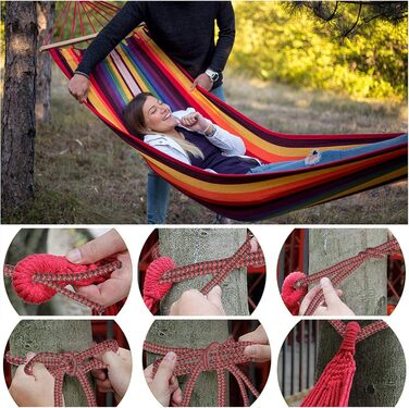 Гамак для відпочинку AKOFIC Outdoor з бавовни, 190 x 150 см, для кемпінгу та відпочинку на природі, до 150 кг, з сумкою