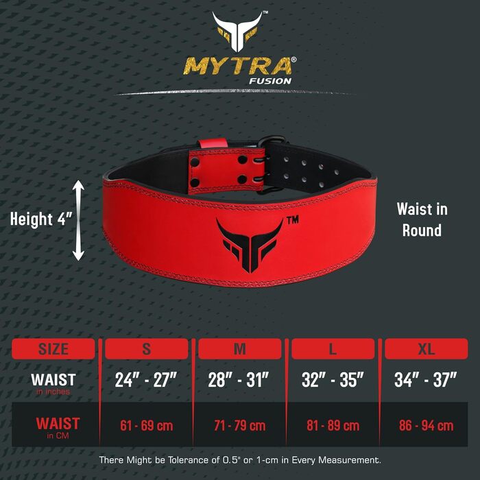 Mytra Fusion Gym Belt 4 дюйми: пояс для важкої атлетики, пауерліфтингу, підтримки спини, червоний (Small)