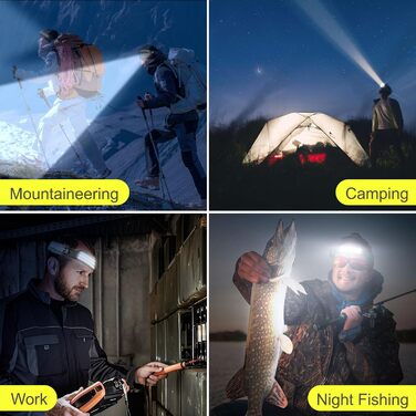 LED налобний ліхтар з акумулятором 1200mAh, датчик руху, 3 LED, 6 режимів, 230° кут огляду, для дорослих та дітей, кемпінг, біг, походи, велоспорт, 2 шт.