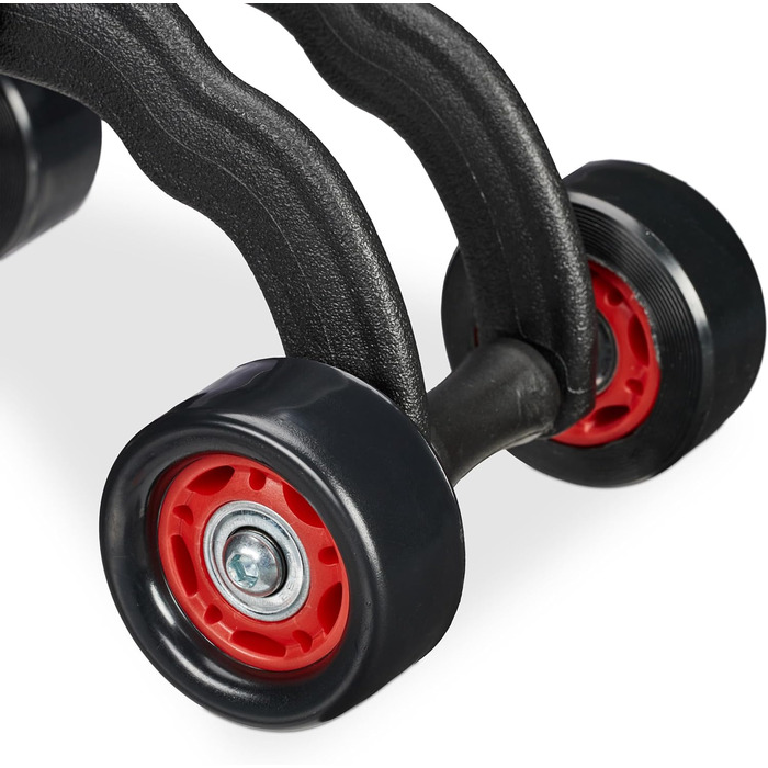 Ролер для пресу Relaxdays з 4 колесами, тренажер для дому, для жінок та чоловіків, чорний/червоний