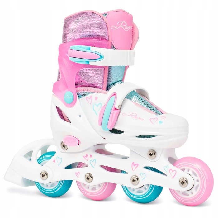 Регульовані ролики RAVEN Loret Glitter White/Mint/Pink (розмір 30-33) з LED-колесами