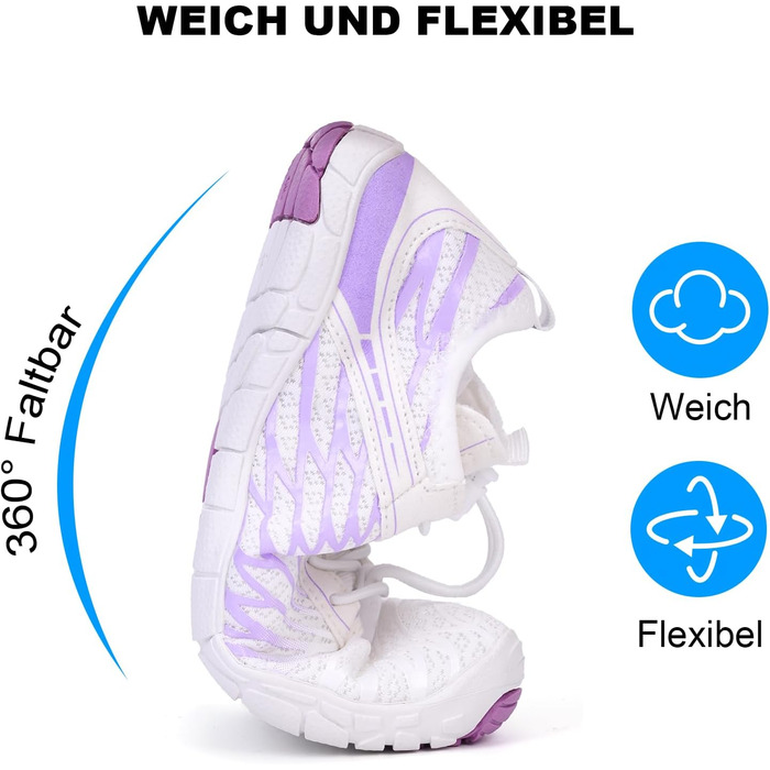 RUYI Взуття для пішоходів без шкарпеток унісекс, швидковисихаюче, для плавання, м'яке, легке, трейлраннінг, фітнес, з неслизькою підошвою та широкою передньою частиною (A09 Білий/Фіолетовий, 41 EU)