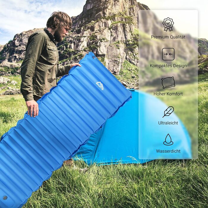 MSPORTS Кемпінговий килимок Premium, Ultraleichte Isomatte для відпочинку на природі з насосом для ніг, вологостійкий, для піших прогулянок, кемпінгу, пляжу (Королівський синій)
