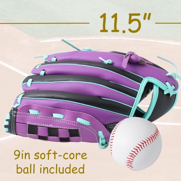 Рукавичка для бейсболу Urby для лівшів, дитяча (7-11 років), чорно-фіолетова, 11.5 дюймів