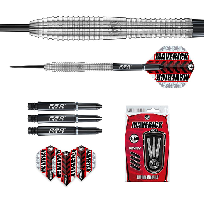 Професійний набір дартс WINMAU Maverick 21 г, сталевий наконечник, вольфрам, з крилами та стрижнями