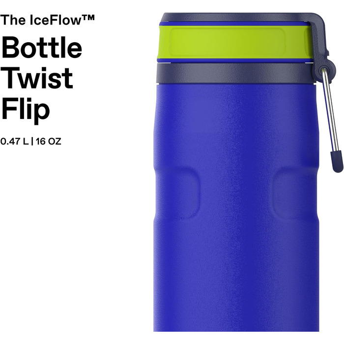 Термос-пляшка Stanley 1913 IceFlow Twist Flip 0.47 л, Cobalt Chartreuse — вакуумна сталева пляшка для напоїв