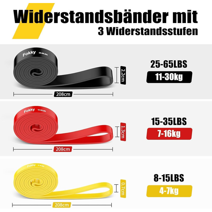 Набір еластичних стрічок для фітнесу Fokky, стрічки опору для силових тренувань, йоги та пілатесу, з дверним кріпленням та ручками