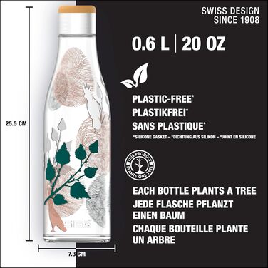 Пляшка для води SIGG Metis Sumatra 0.6 л, скляна, термостійка, без пластику та BPA, герметична, колекція One Tree Planted Birds