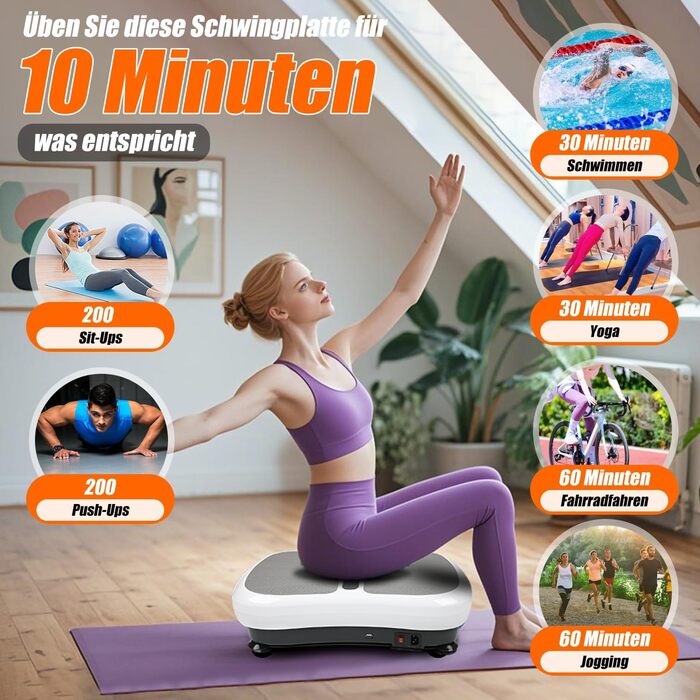 Вібраційна платформа для фітнесу: тренування вдома, 99 рівнів інтенсивності, 5 програм, Bluetooth, масаж, розвиток м'язів, EU-03W