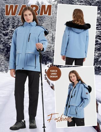 Водонепроникна зимова куртка Voqeen для сноубордингу та лижного спорту з флісовою підкладкою, синього кольору (L)