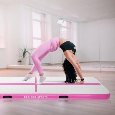 Килимок гімнастичний надувний ECD Germany Airtrack 3м/4м/5м, Рожевий/М'ятно-зелений, з електронасосом та сумкою для тренувань, фітнесу, йоги