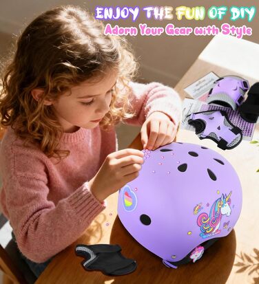 Дитячий шолом Einhorn для дівчаток з наколінниками. Захист для роликів, скейта, велосипеда. Розмір S (3-6 років).