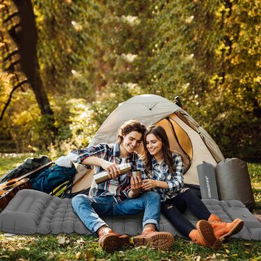 Килимок для кемпінгу HAUSPROFI Isomatte: ультралегкий надувний матрац з насосом та подушкою, для туризму, пляжу, відпочинку на природі (сірий)