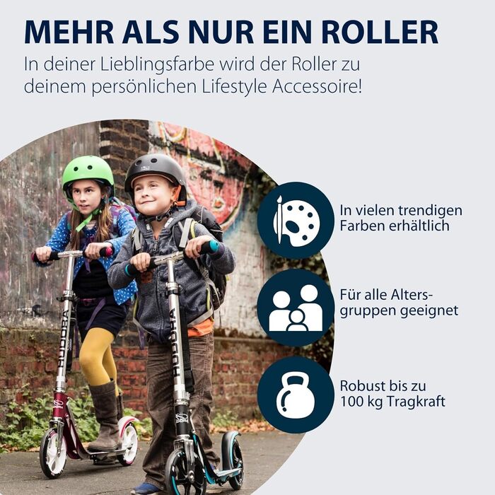Самокат HUDORA BigWheel 205 алюмінієвий, міський, складаний, регульований по висоті, для дітей і дорослих до 100 кг, з підніжкою