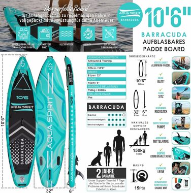 SUP дошка Aqua Spirit надувна 2024, 320x81x15 см, комплект (весло, рюкзак, насос) для початківців/експертів, зелений, гарантія 2 роки