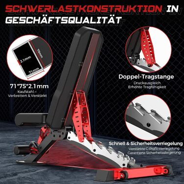 Пообoo Гантельна лава, регульована для дому, вантажопідйомність 1500 lbs, міцна лава для силових тренувань, позиції: пласка/похила/відхилена для комплексних тренувань Y160-Чорний