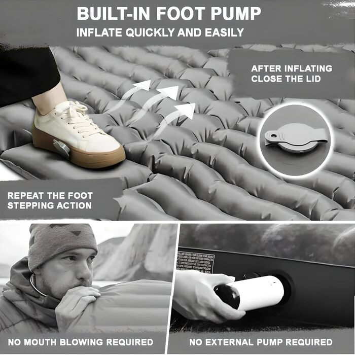 Килимок для кемпінгу YuanDiann 200x140 см на 2 особи, самонадувний, легкий, комфортний, з подушкою та насосом