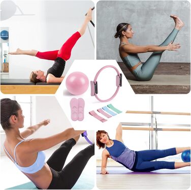 Набір для пілатесу: обруч 38 см, еластичні стрічки, м'яч, антиковзкі шкарпетки, матеріал PP + латекс, для формування тіла вдома, підходить для жінок, блакитний