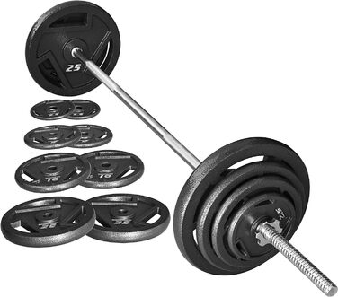 Набір чавунних стандартних гантельних дисків Signature Fitness з 1,5 м штангою та замками, 43,1 кг (38,6 кг диски + 4,5 кг штанга), стиль №3