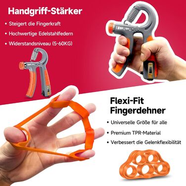 FitBeast Набір для тренування рук (5 шт.): підручник для підручника, підручник для підручника, м'ячик для захоплення, м'ячик для зняття стресу для спортсменів (Помаранчевий)