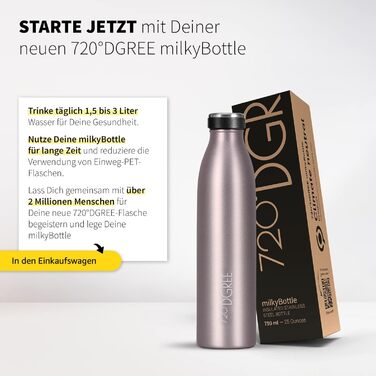 Термос-бутилка з нержавіючої сталі 720°DGREE milkyBottle 750 мл, BPA-free, герметична, для газованої води, спорту, школи, фітнесу, кемпінгу, кольору тауп/молочний