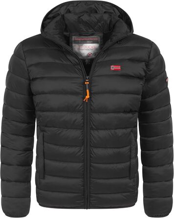 Чоловіча зимова куртка Geographical Norway: тепла, з підкладкою, легка, з капюшоном, чорна (S)