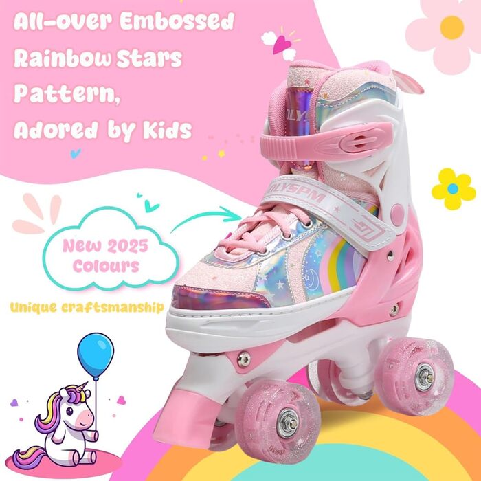 Ролики дитячі та жіночі, світлодіодні, 4 розміри, з сумкою для зберігання, для дівчаток та хлопчиків, початківців (M, Блідорожевий)