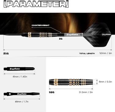 Дарти сталеві професійні 21г (3 шт.) з металевими наконечниками, алюмінієвими стеблами та пір'ями - набір для гри в дартс