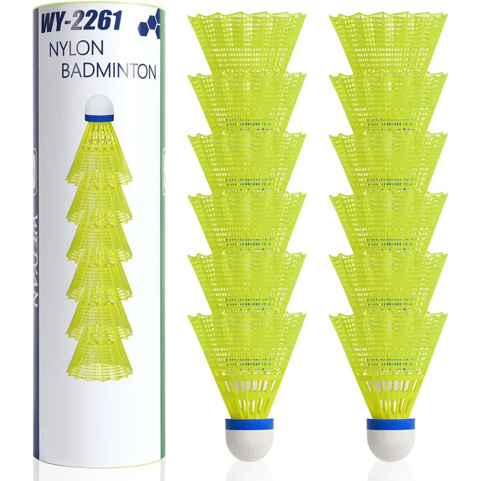 Флінтронік Бадмінтонні м'ячі, нейлонові, 12 шт. - для тренувань та гри в приміщенні та на вулиці