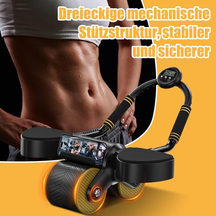 Ролик для пресу з пружиною та таймером – автоматичний ролик для пресу з підставкою для ліктів та подвійними колесами – для тренування пресу та планки – фітнес-обладнання для дому (до 150 кг)