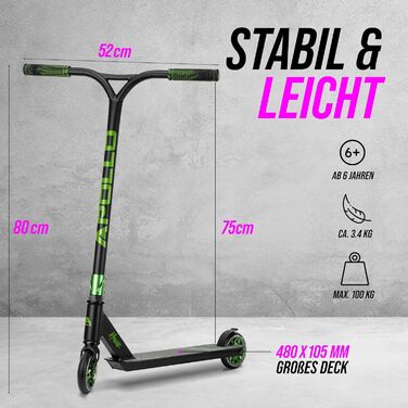 Скутер Apollo Hawk Stunt - фристайл для дітей та дорослих, чорний/зелений