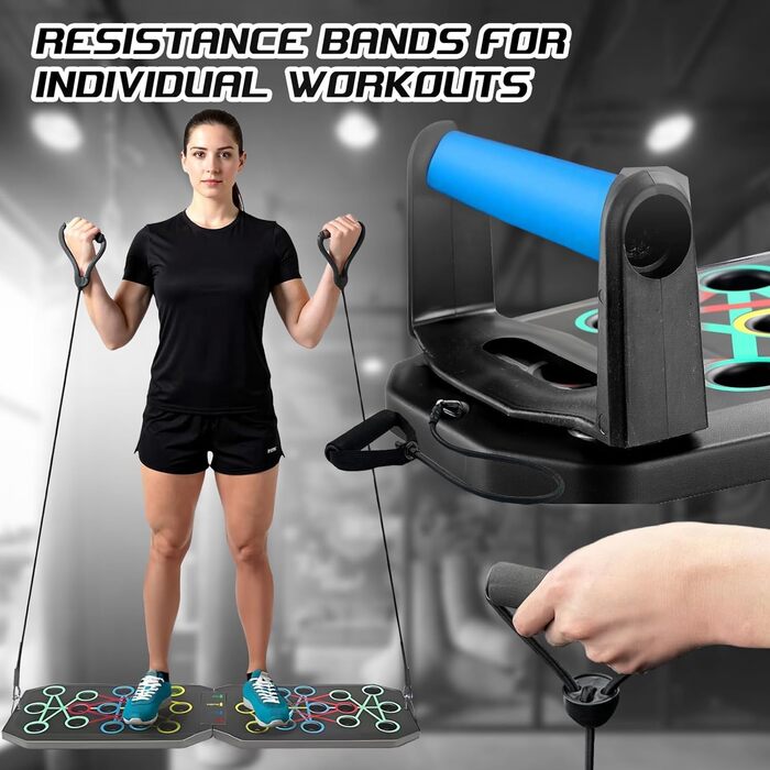 Багатофункціональна дошка для віджимань Push-Up Board з таймером-лічильником та 2 еластичними стрічками для тренування м'язів, складана