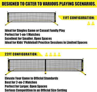 PickleTech 6.0: Портативне мережеве обладнання для піклболу 6.0 м, 2-в-1, для гри на відкритому повітрі, сумісне з USAPA, з сумкою (жовтий)