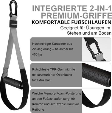 Слінг-тренажер для дому: повний комплект для тренувань всього тіла з дверним анкером, регульованими ременями, ручками та сумкою – фітнес-обладнання для дому (сірий)