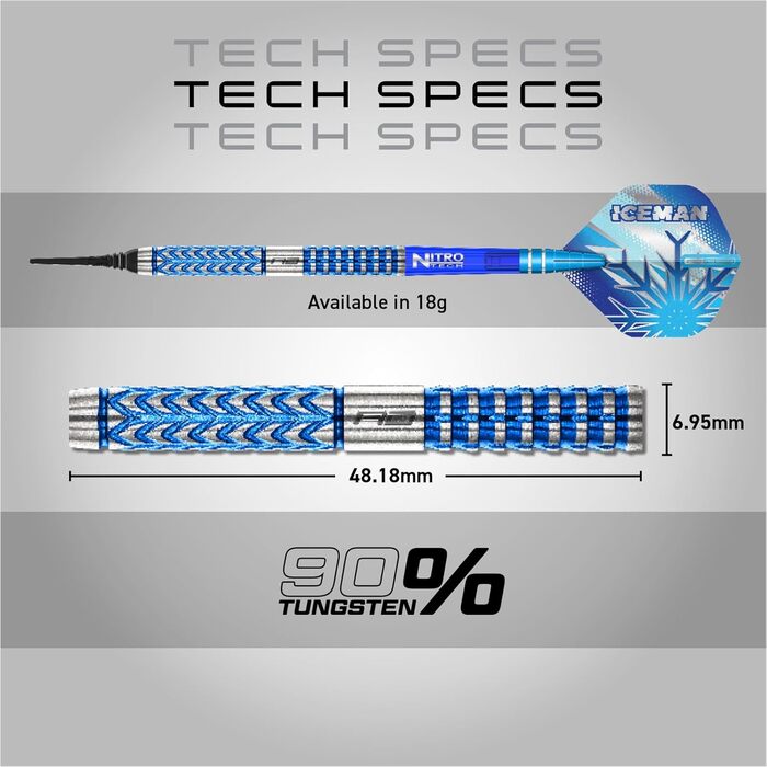 Дартс RED DRAGON Gerwyn Price Iceman Glacier, 90% вольфрам, професійний набір з насадками та хвостовиками, 18г/22г/24г/26г