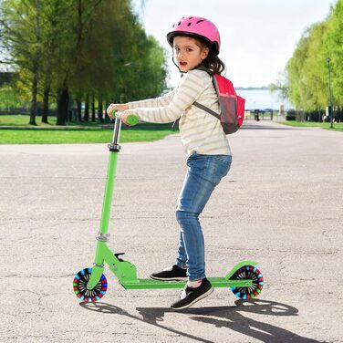 Дитячий самокат Kinder Scooter з LED колесами, алюмінієвий, складаний, регульована висота (до 50 кг), зелений