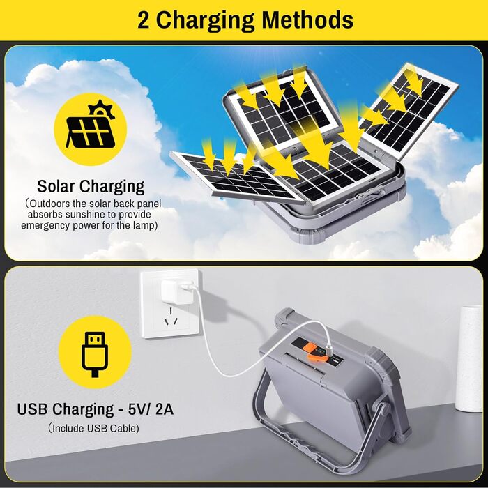 ERAY Сонячний LED прожектор 150W з акумулятором 7800mAh, 336 LED, 4 режими, 3 способи зарядки, портативний кемпінговий ліхтар та робоча лампа для кемпінгу, гаража, надзвичайних ситуацій на відкритому повітрі (сірий)