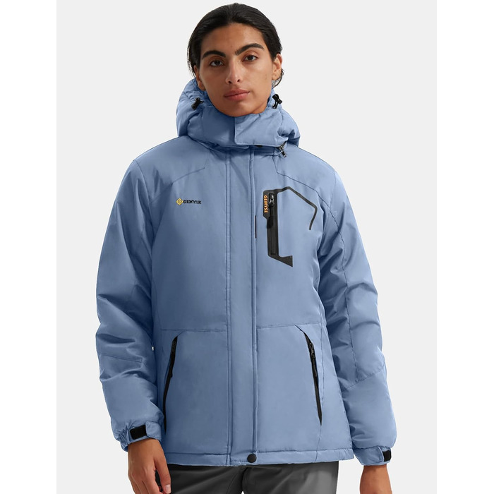 Жіноча водонепроникна гірськолижна куртка GEMYSE з флісовою підкладкою та капюшоном, для активного відпочинку, кольору смарагдова блакить (L)