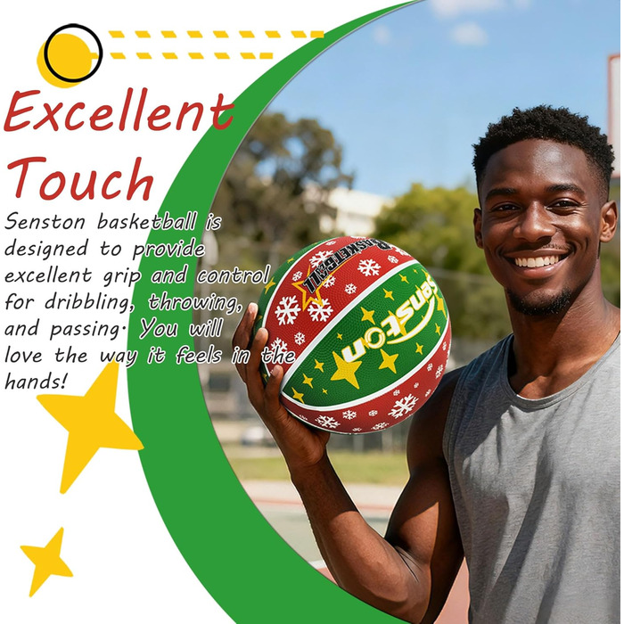 Баскетбольний м'яч Senston, розмір 7, з насосом, для гри на вулиці, антиковзаюча поверхня, відмінне зчеплення (червоний & зелений)