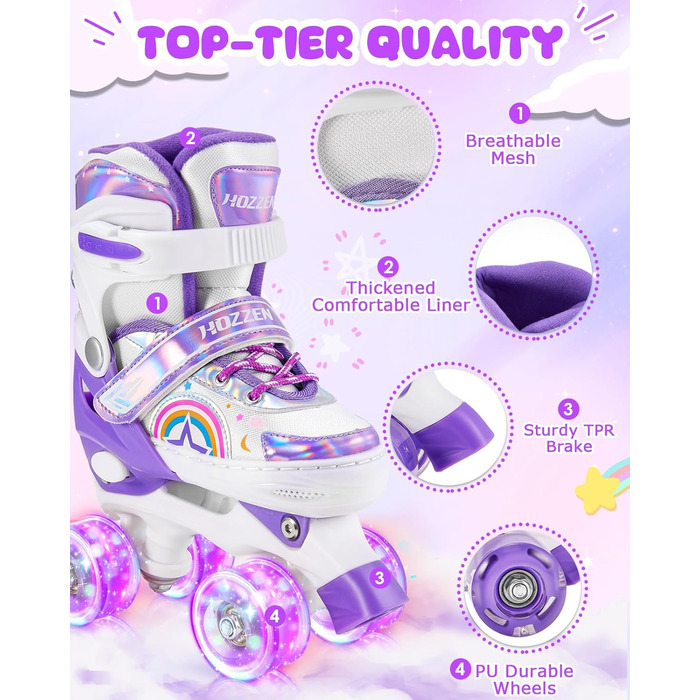 Роликові ковзани для дітей, регульовані, 4 розміри, для дівчаток та хлопчиків, підходять для початківців, зручні та дихаючі, рожево-фіолетові
