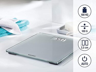 Цифрова вага Soehnle Style Sense Compact 300 для зважування людей, з великою платформою, зрозумілим LCD-дисплеєм, ультратонкий дизайн, безпечне скло, сіра